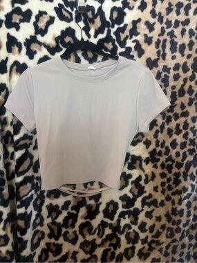 Garage Neutral Beige Short Sleeve Crewneck Crop Top